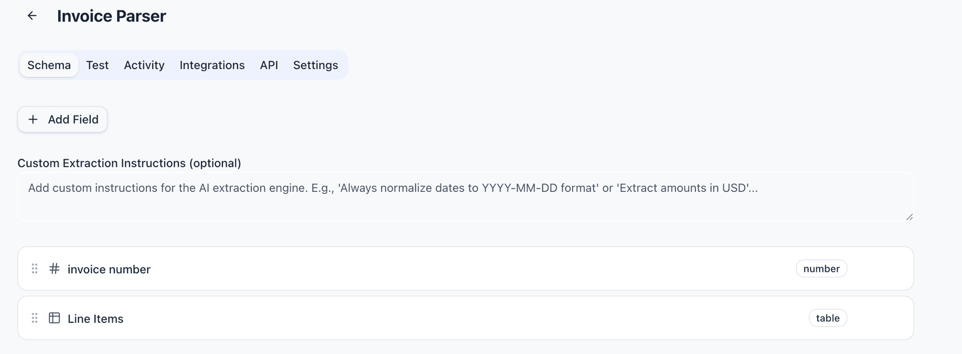 API tab showing API Keys section, Inbound Webhook URL, and Quick Start curl example