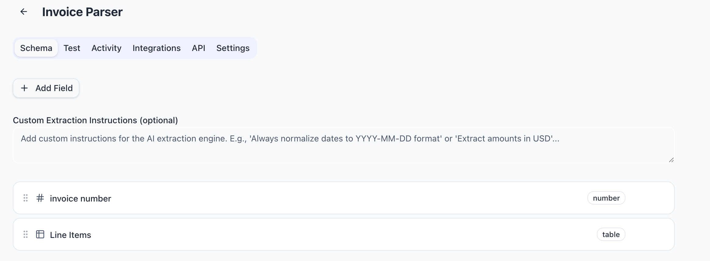 API tab showing API Keys section, Inbound Webhook URL, and Quick Start curl example
