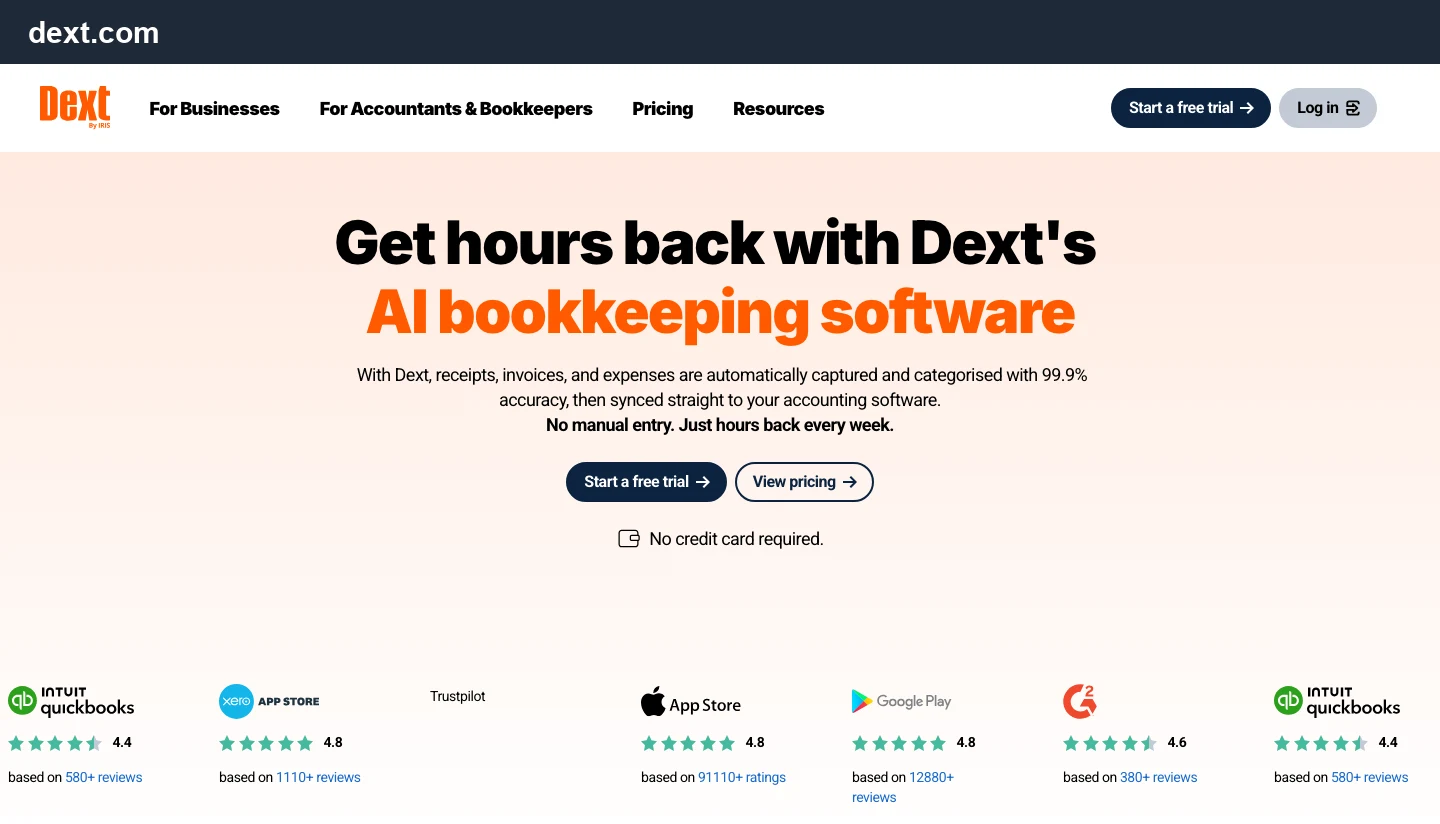 Dext homepage, captured September 2026