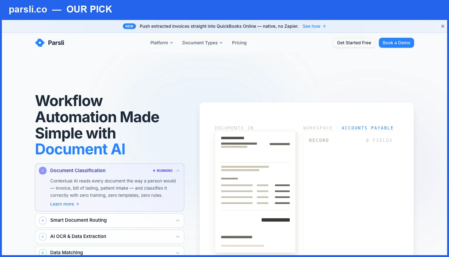 Parsli homepage, captured September 2026 — our pick